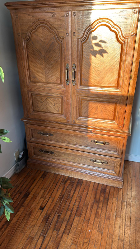 Vintage Wooden Armoire with Drawers