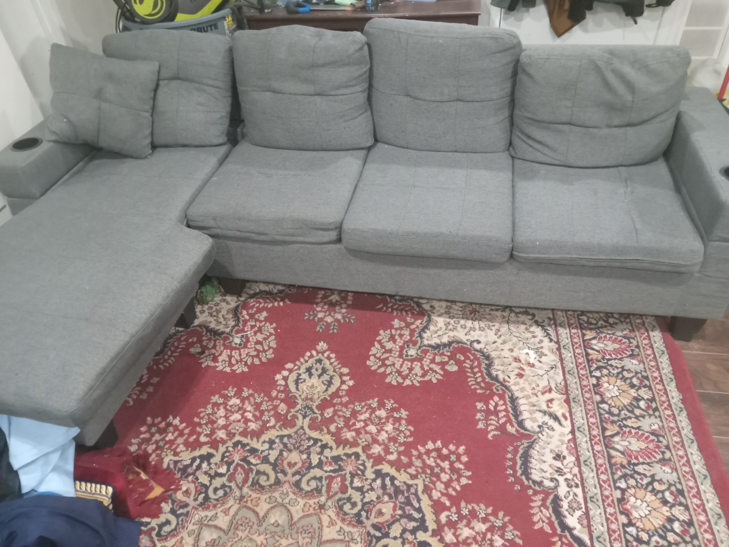 Grey Sectional Sofa with Cup Holders