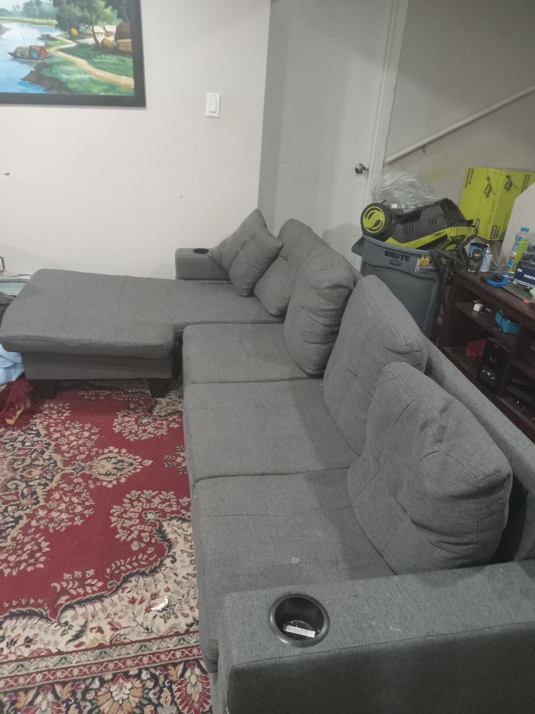 Grey Sectional Sofa with Cup Holders - photo 2