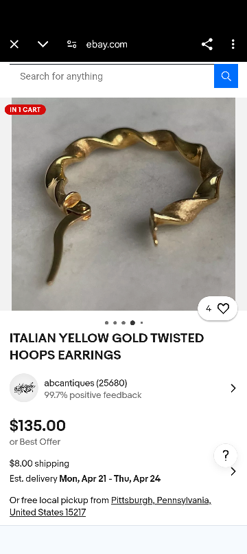 Italian Yellow Gold Twisted Hoop Earrings - photo 5