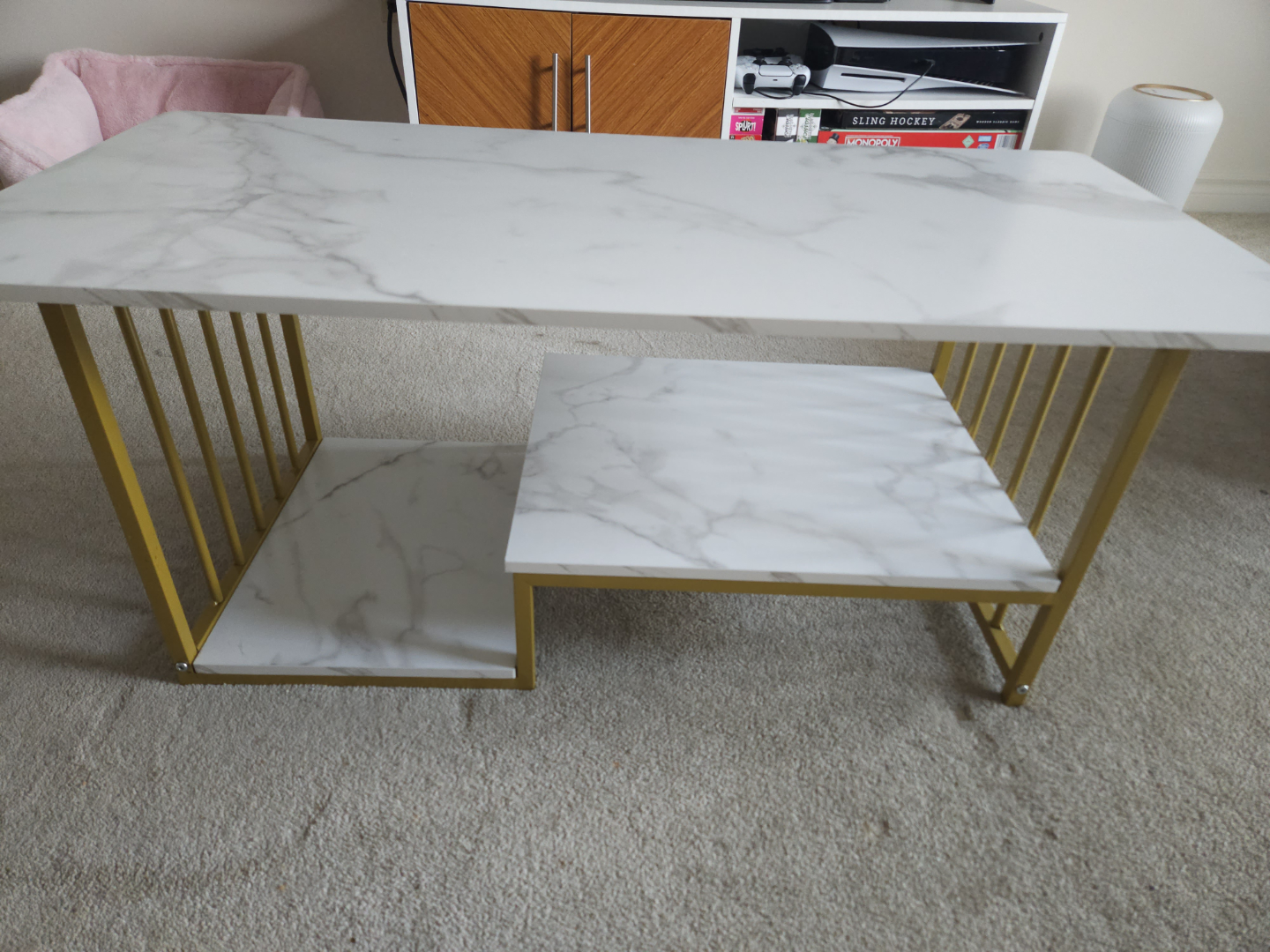 Gold Metal Frame Coffee Table with Marble Top