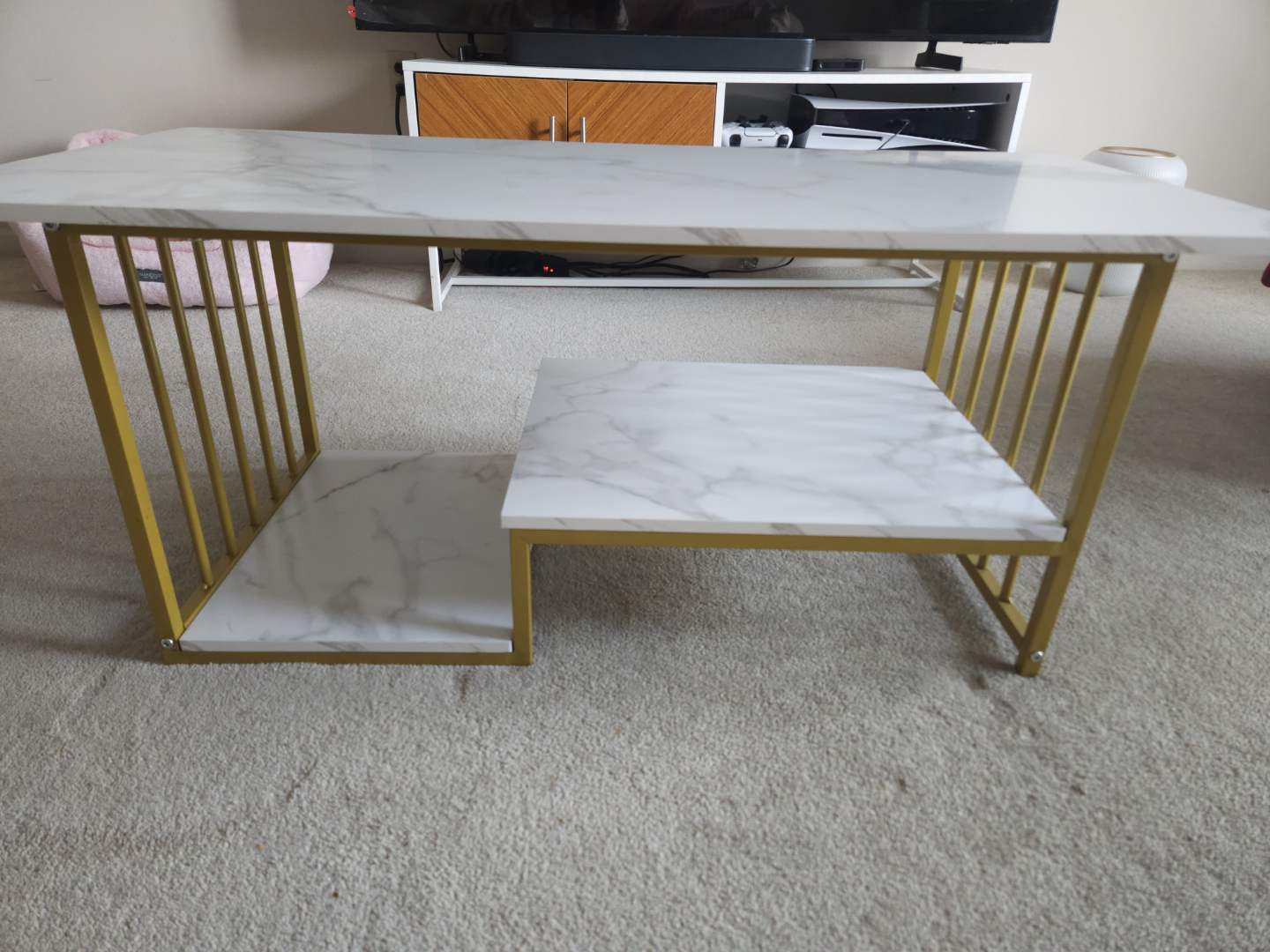 Gold Metal Frame Coffee Table with Marble Top - photo 2