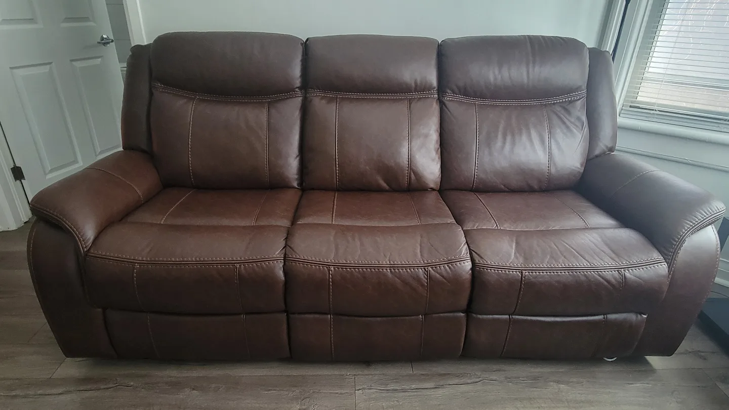Brown Leather Reclining Sofa with Console thumbnail