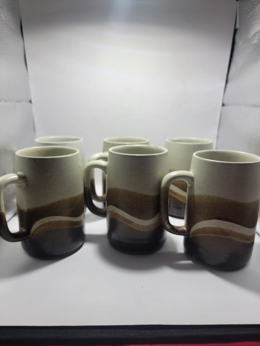 Set of Six Vintage Stoneware Mugs