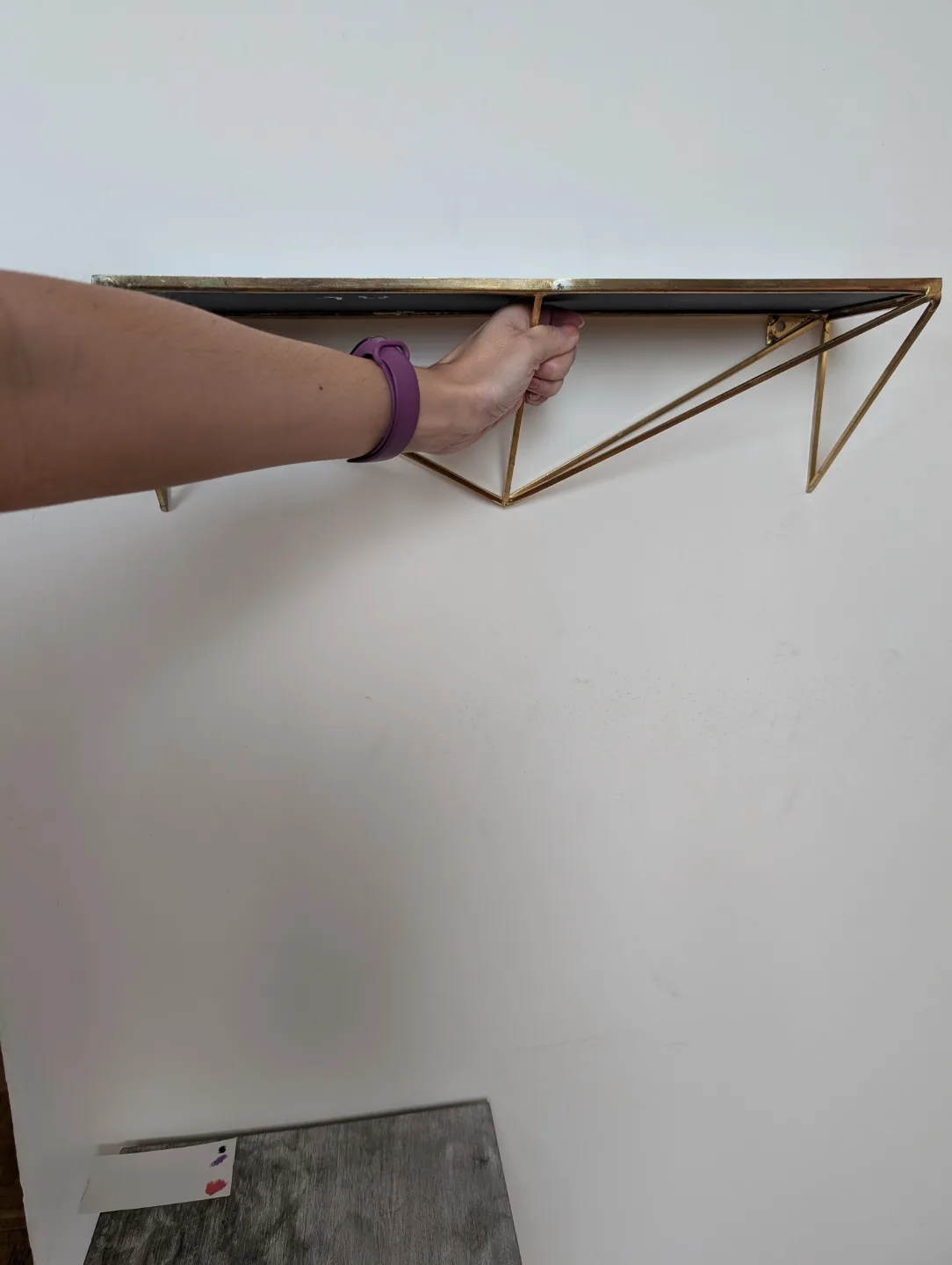 Gold Geometric Wall Shelf with Distressed Mirror top 💚 image indicator(3)