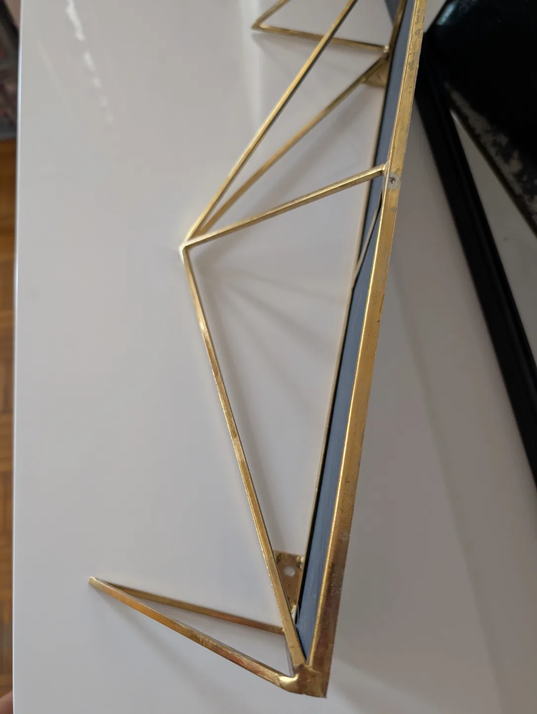 Gold Geometric Wall Shelf with Distressed Mirror top 💚 image indicator(10)