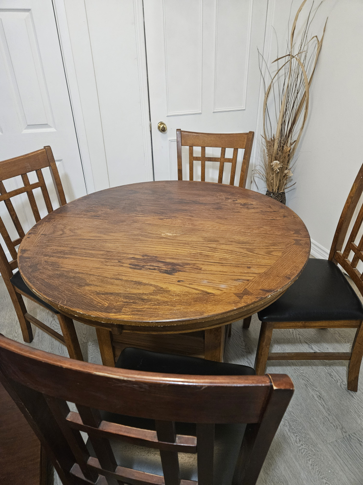 Round Wooden Dining Table, Rectangle coffee table, and 5 Chairs