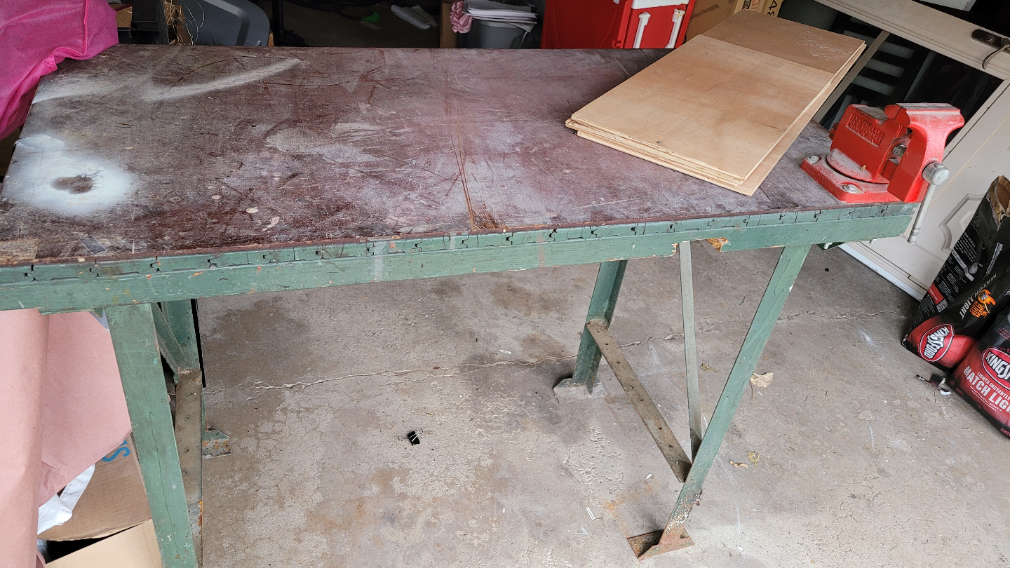 Vintage Metal Workbench with Vise