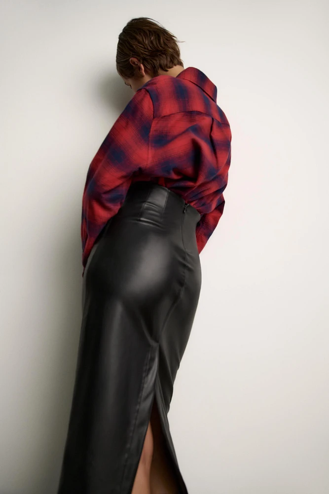 Zara Black Faux Leather Midi Skirt - photo 3