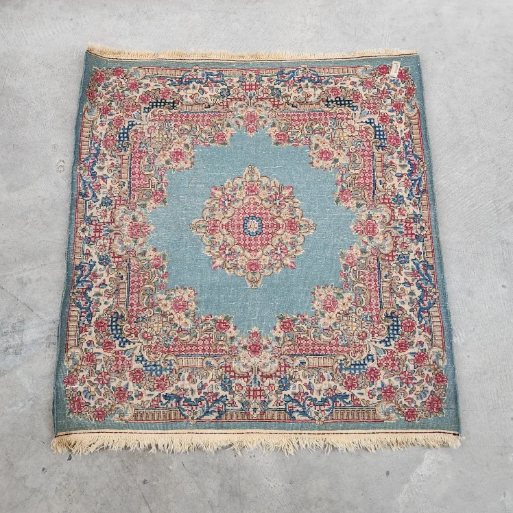 Vintage Teal and Red Square Rug image indicator(6)