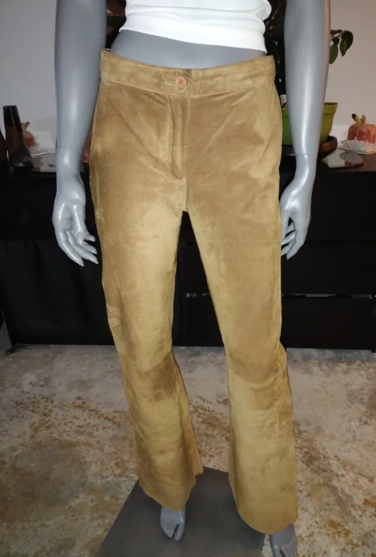 H&M Vintage 1999 Brown Suede Like Flare Pants 💚 image indicator(4)