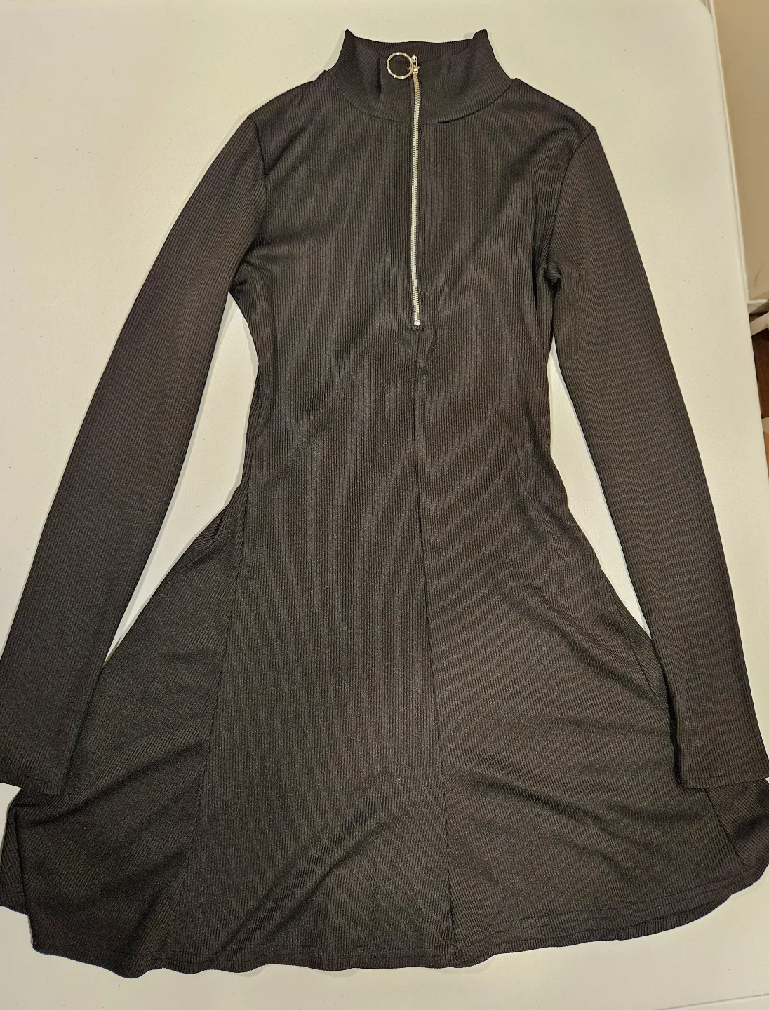 Forever 21 Black Ribbed Zip-Up Mini Dress Size XS thumbnail
