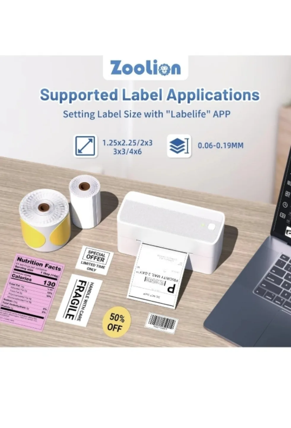 Zoolion 241BT Thermal Label Printer - Compact and Efficient image indicator(6)