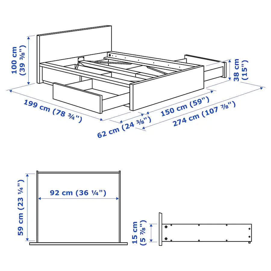 IKEA MALM Full/Double Bed Frame with 4 Storage Boxes 🥕💚 image indicator(5)