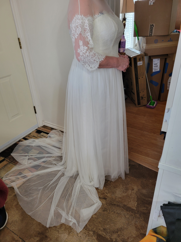 Gorgeous Off-White Lace Wedding Gown with Tulle Train