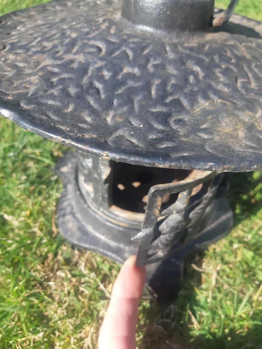 Vintage Cast Iron Lantern & Green Metal Bird Feeder - photo 4
