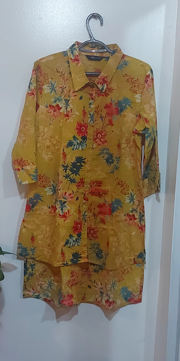 Mustard Yellow Floral Print Shirt Dress