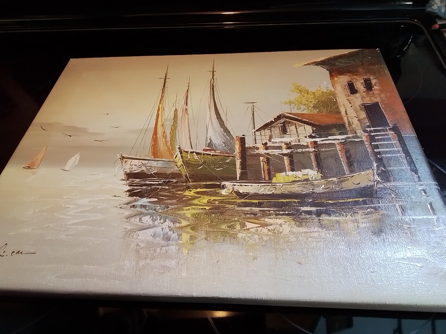 Vintage Signed Seascape Painting on Canvas - photo 5