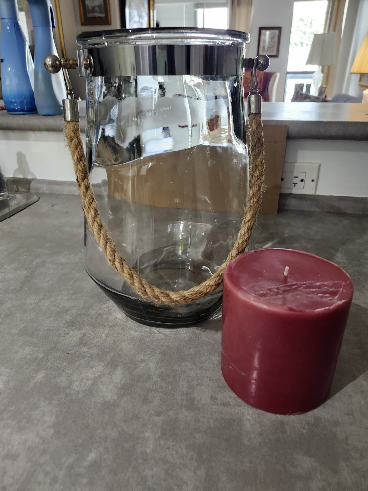 Glass Candle Lantern with Rope Handle