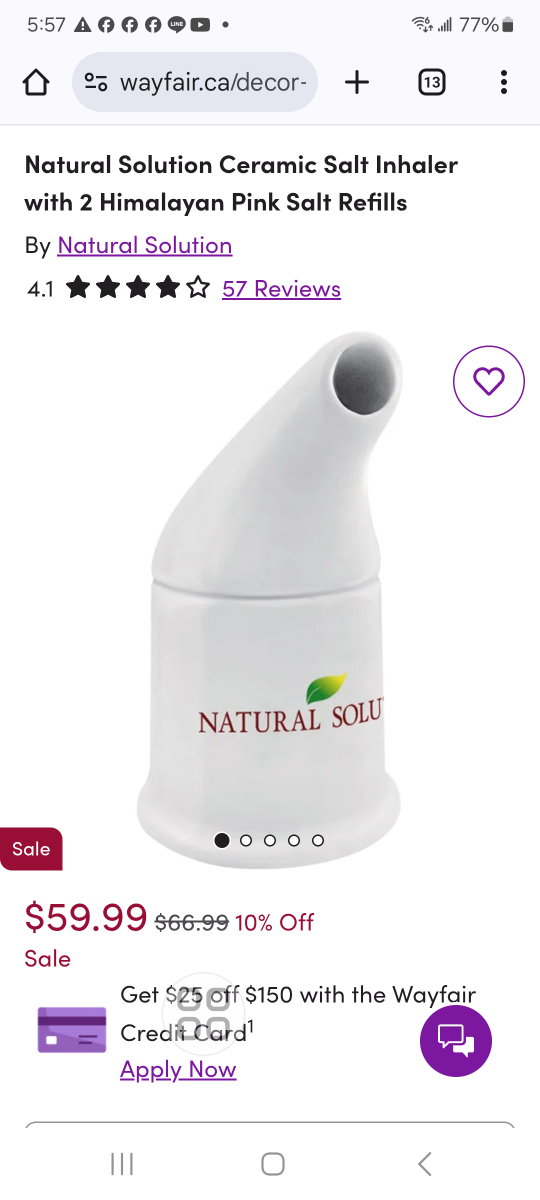 BrandNew NaturalSolutionCeramicSaltInhaler W/HimalayanPinkSalt
