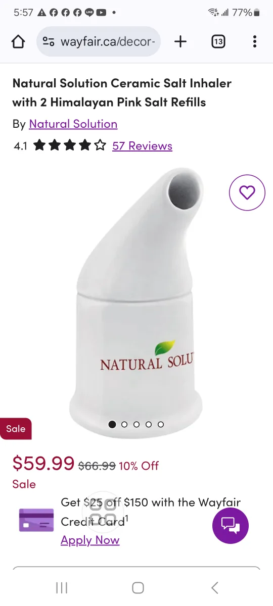BrandNew NaturalSolutionCeramicSaltInhaler W/HimalayanPinkSalt thumbnail