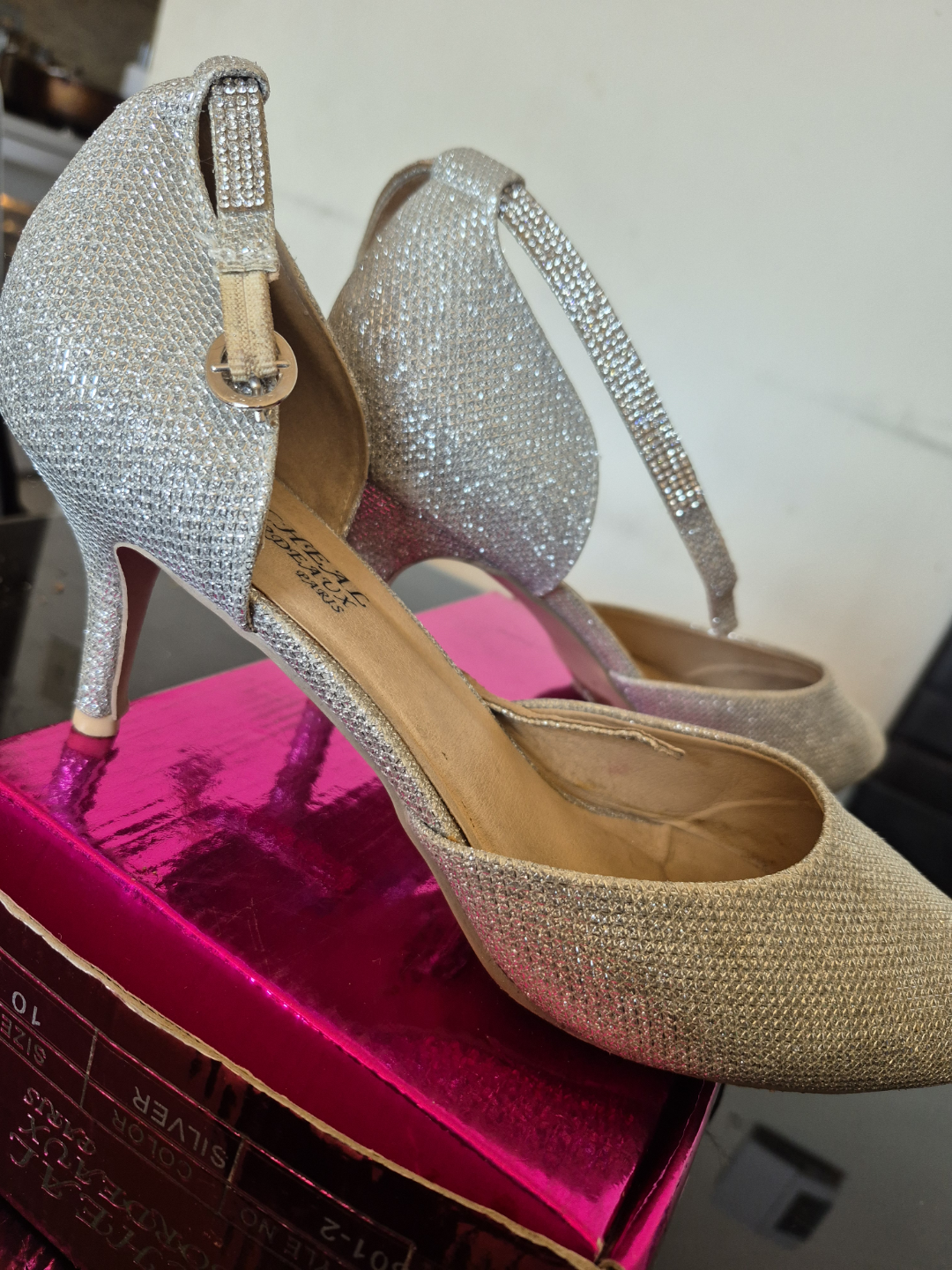 Silver Glitter Ankle Strap Heels - Size 10 - photo 3