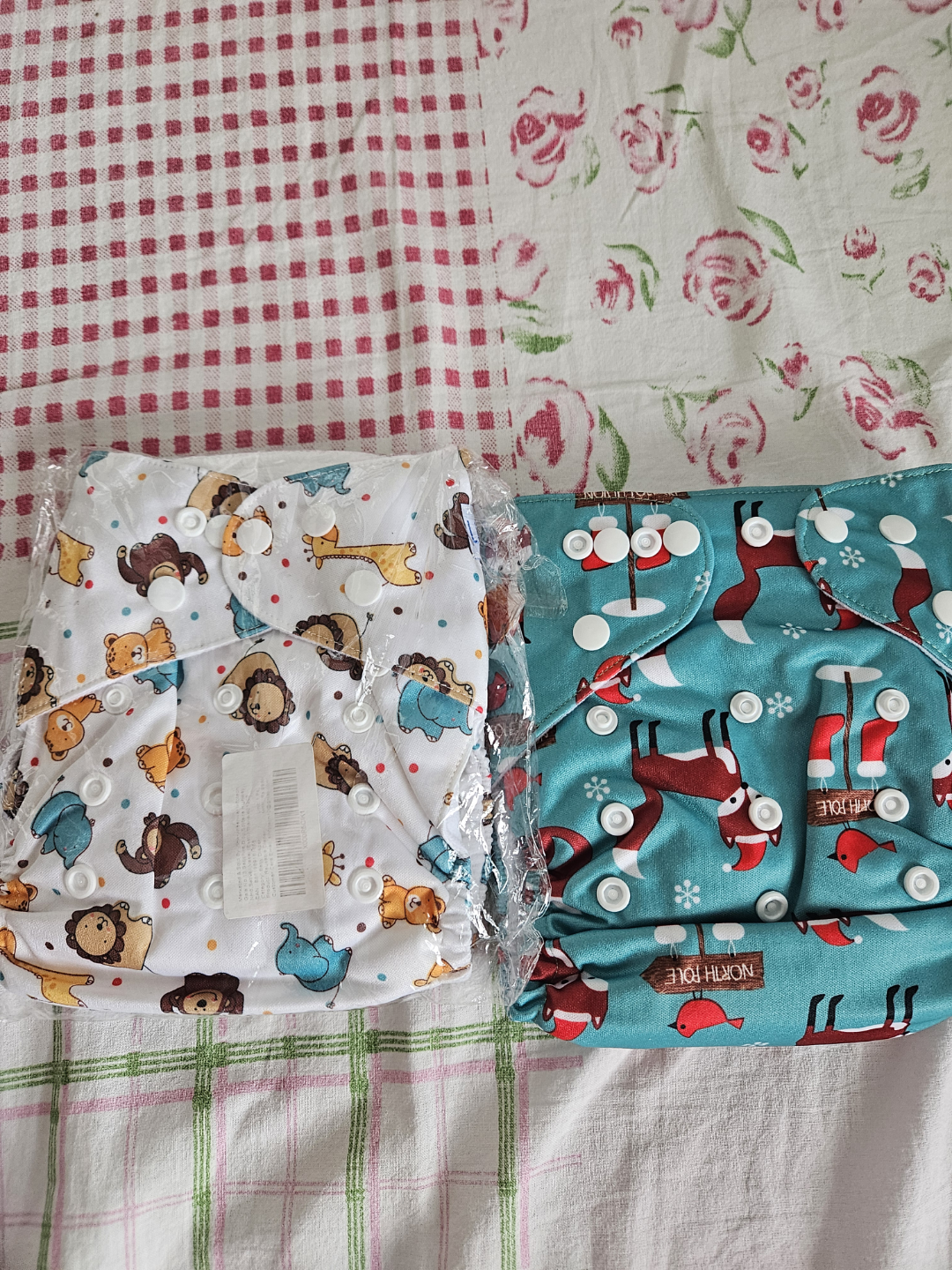 Two Cloth Diapers - Adorable Animals & Festive Foxes
