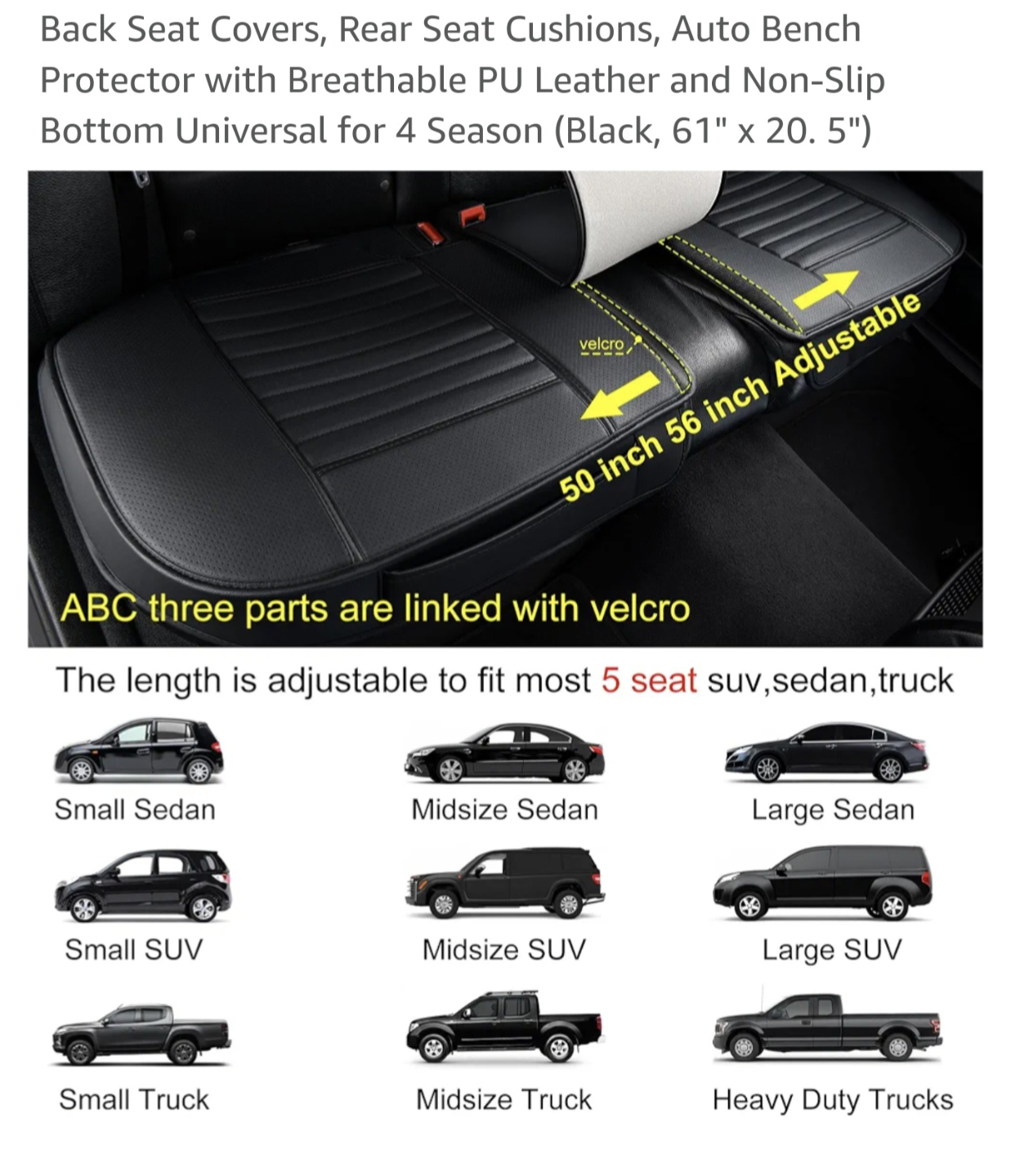 Black PU Leather Rear Seat Covers for Cars, SUVs, and Trucks - photo 3