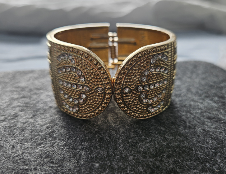 Gold-tone Hinged Cuff Bracelet with Clear Rhinestones