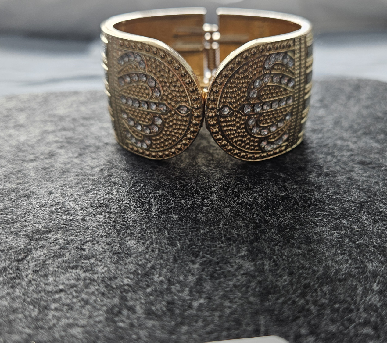 Gold-tone Hinged Cuff Bracelet with Clear Rhinestones - photo 4