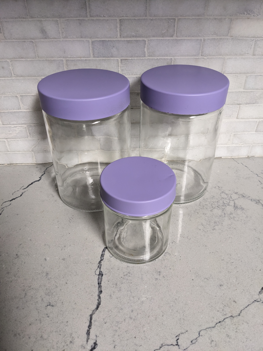 Set of 3 Glass Jars with Lavender Lids