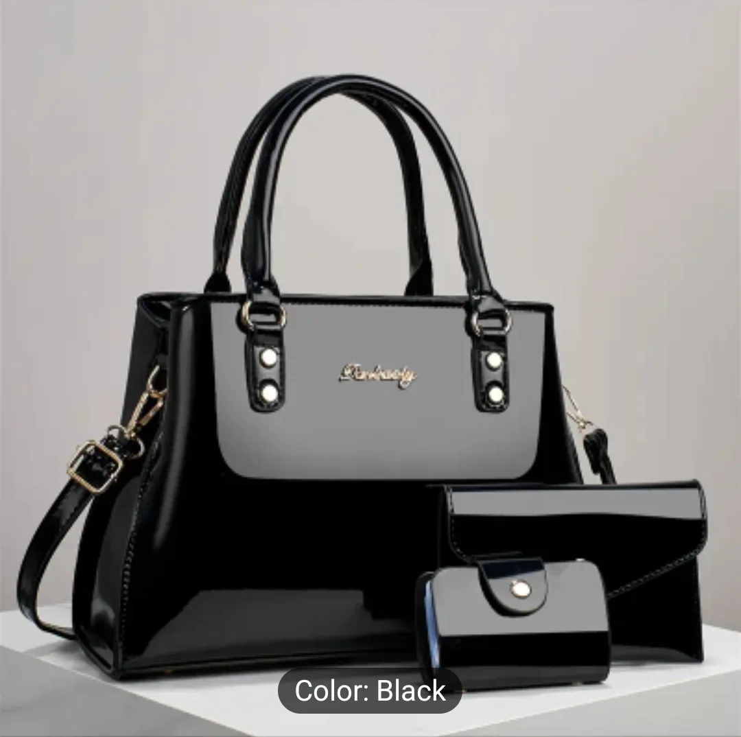 Black Patent Leather Handbag Set thumbnail
