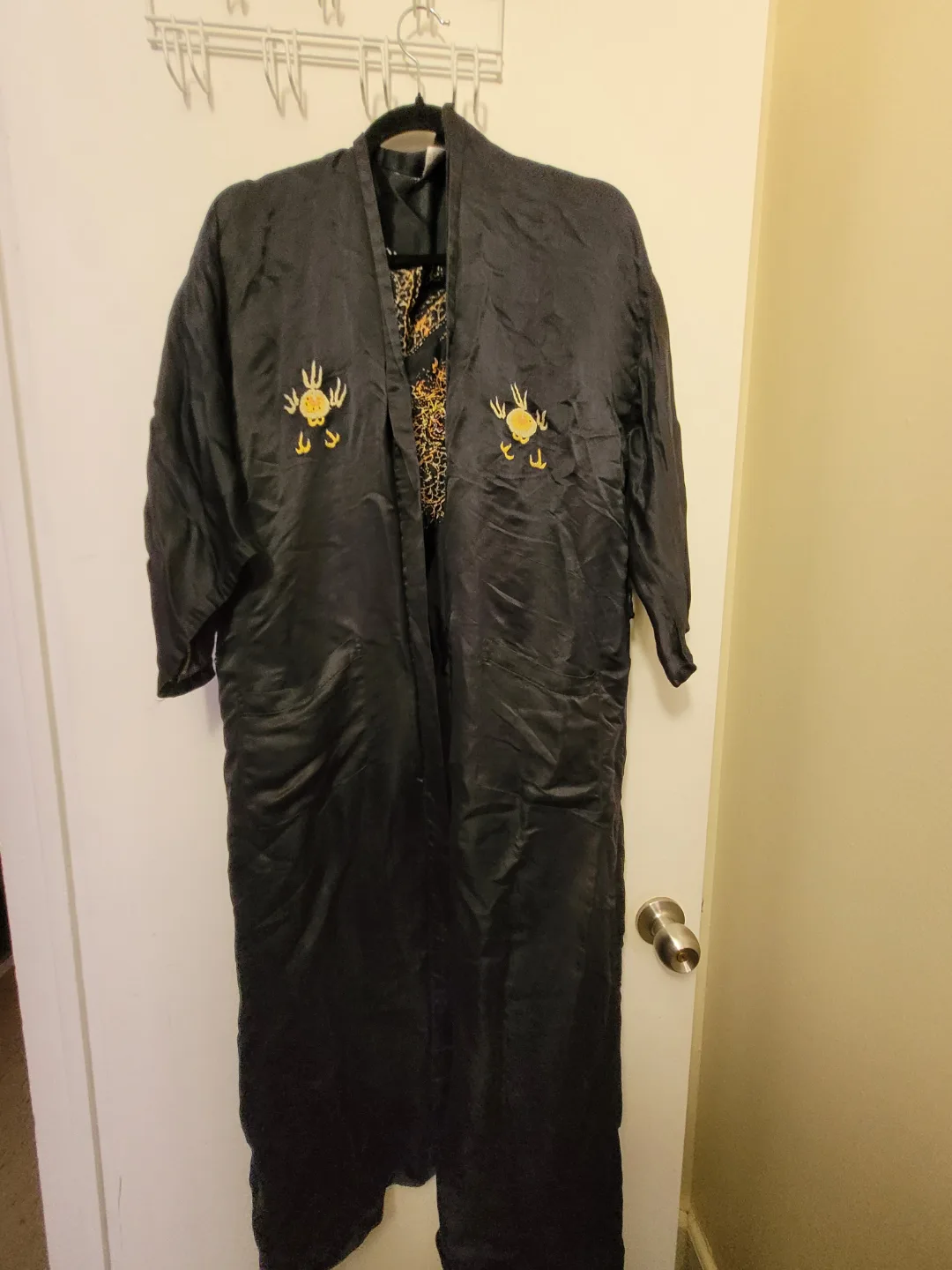 Vintage Black Silk Kimono Robe with Dragon Embroidery thumbnail