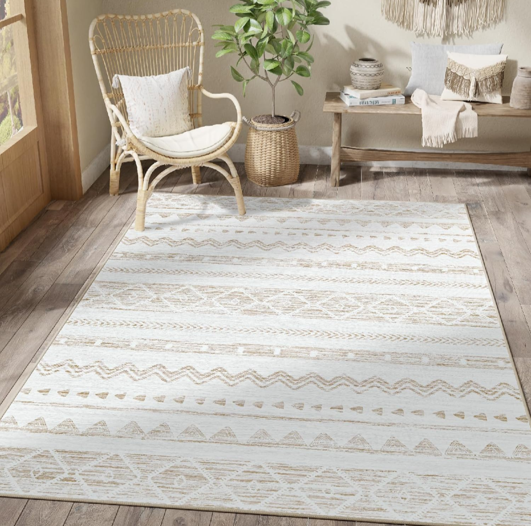 Cream and Beige Boho Area Rug