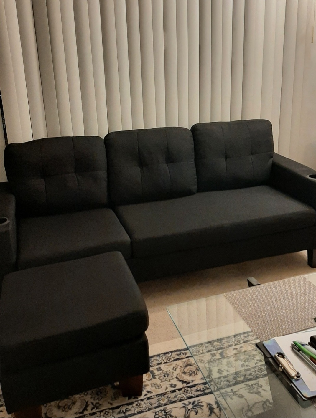 Black L-Shaped Sectional Sofa with Ottoman💚