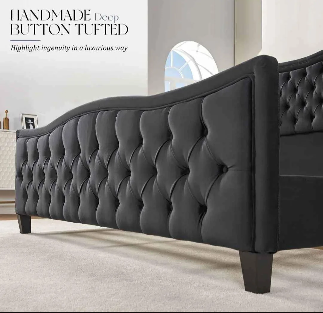 King Size Black Velvet Wingback Bed Frame image indicator(3)