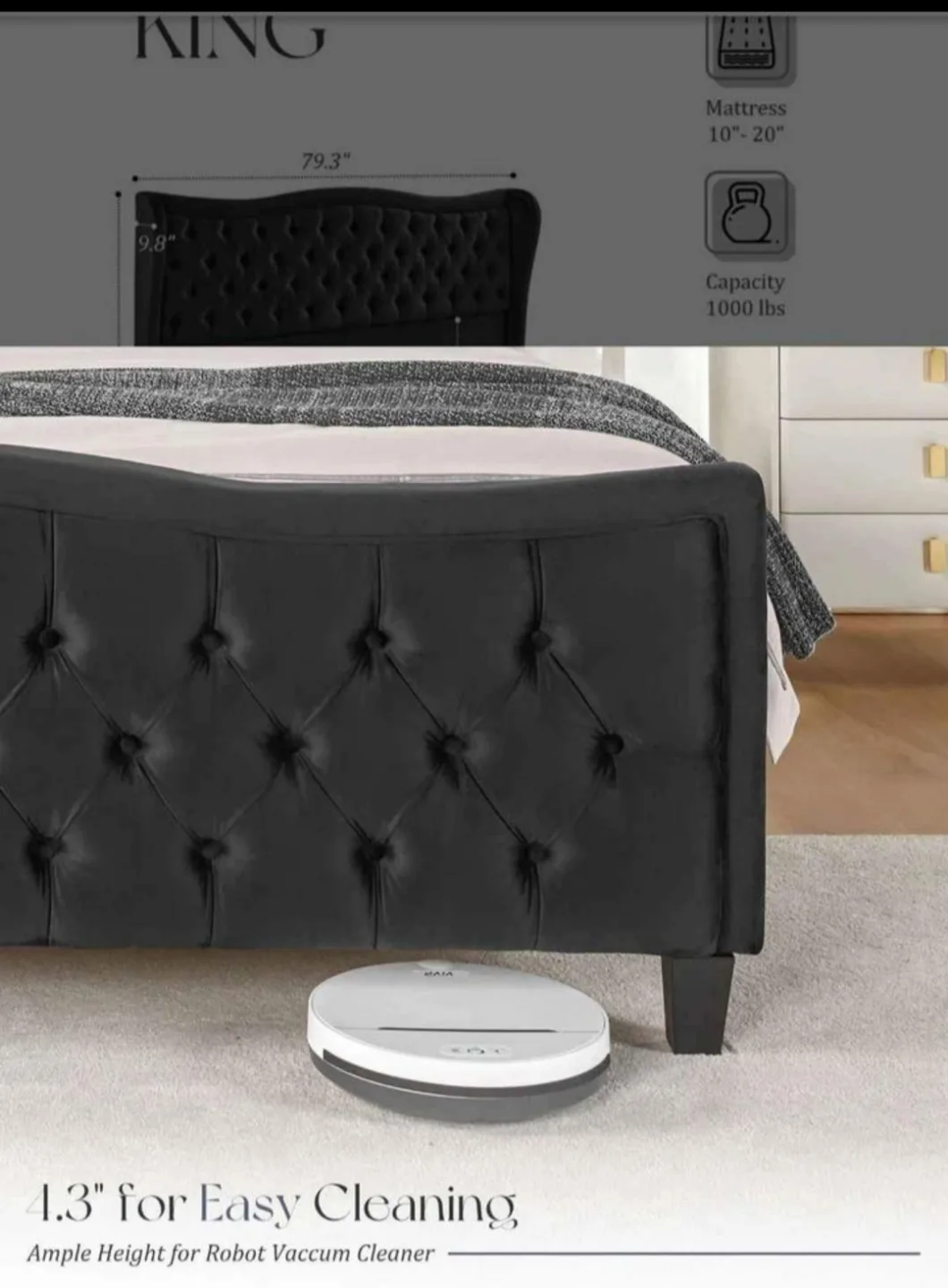 King Size Black Velvet Wingback Bed Frame image indicator(5)