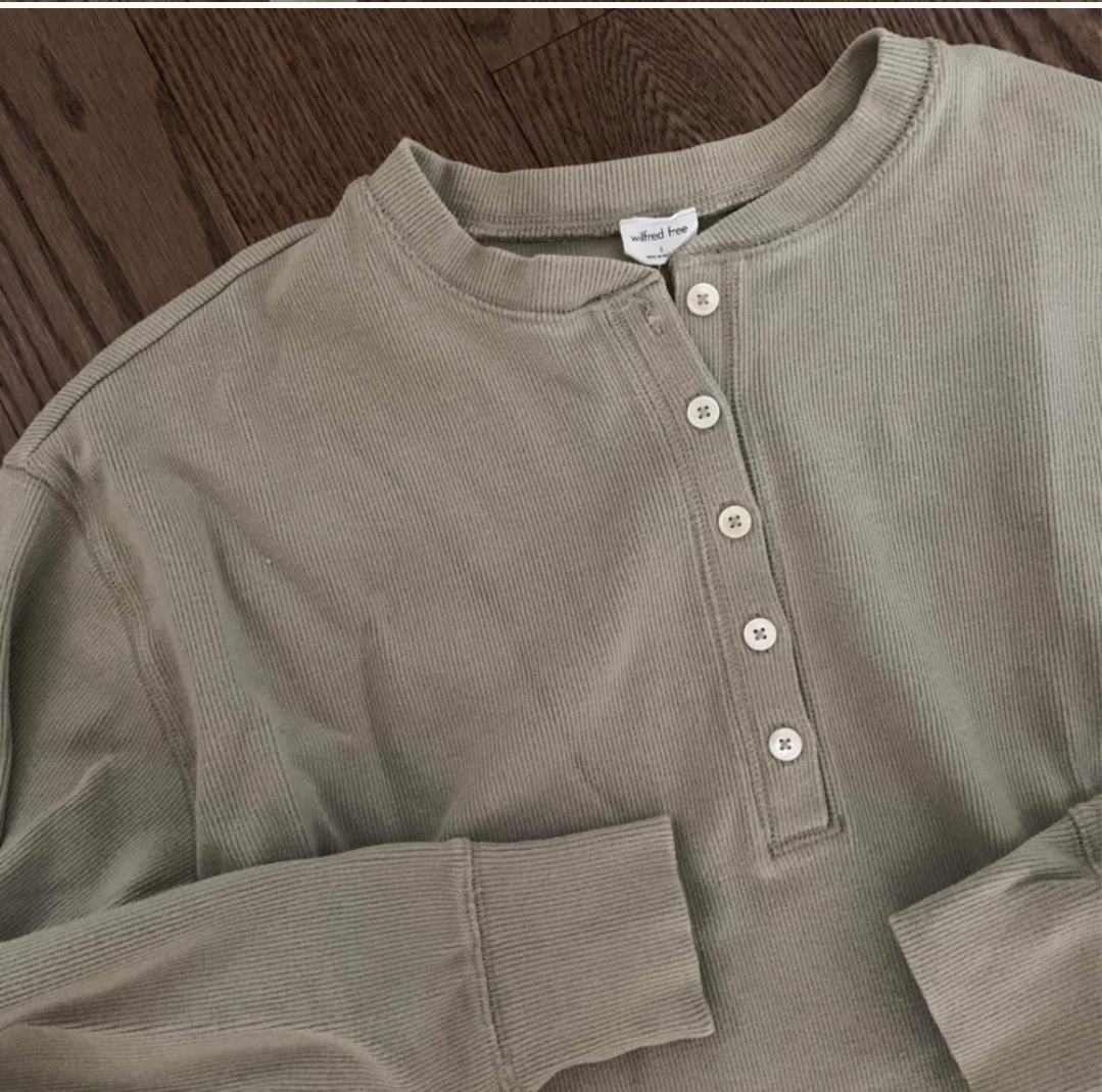 Wilfred Free Ribbed Henley Top - Size M 💚 - photo 2