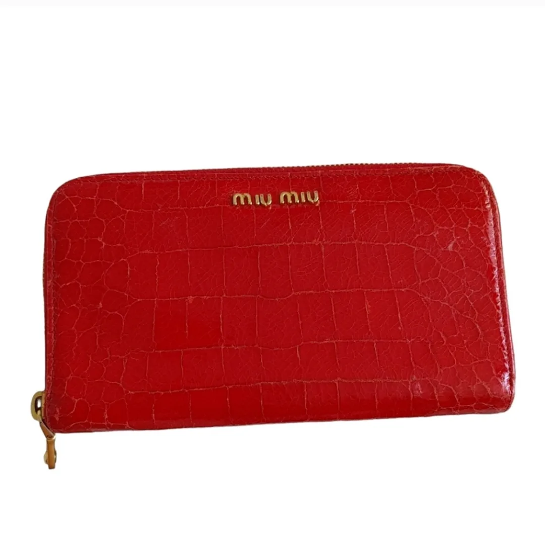 Miu Miu Red Leather Zip-Around Wallet thumbnail