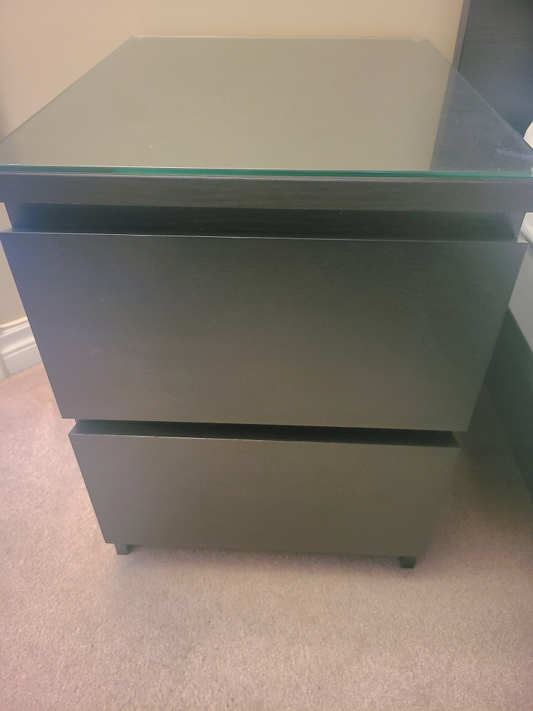 IKEA MALM Two-Drawer Bedside Table with Glass Top