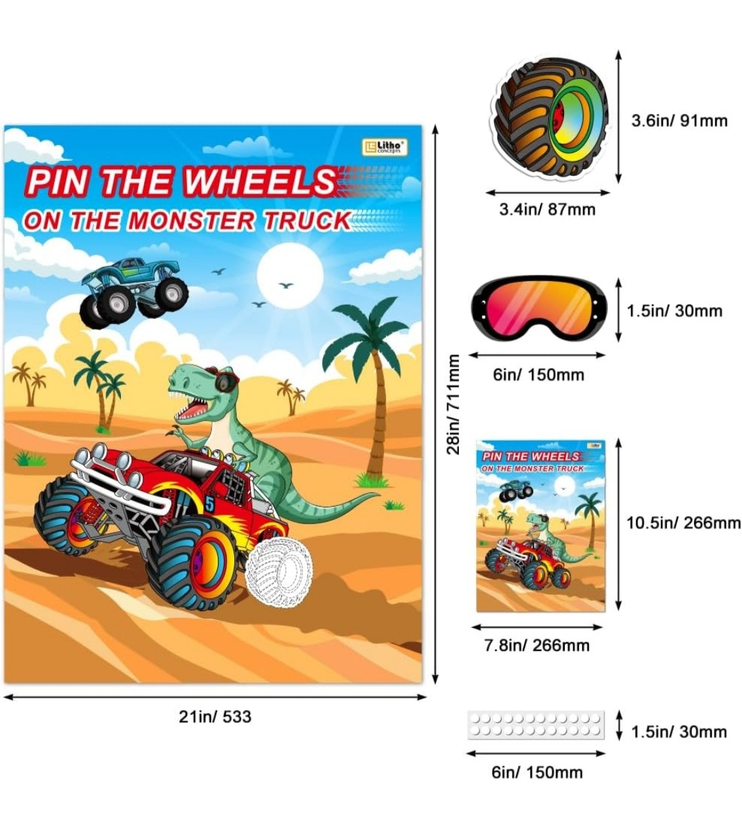 Pin the Wheels on the Monster Truck Party Game...New - photo 4