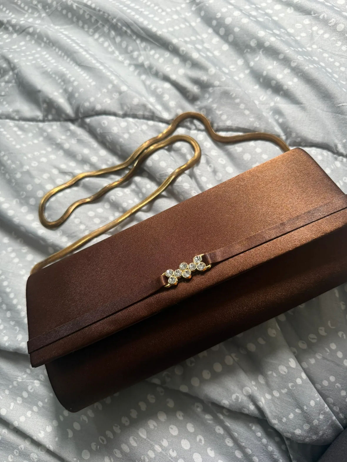Brown Satin Evening Clutch with Gold Chain image indicator(3)