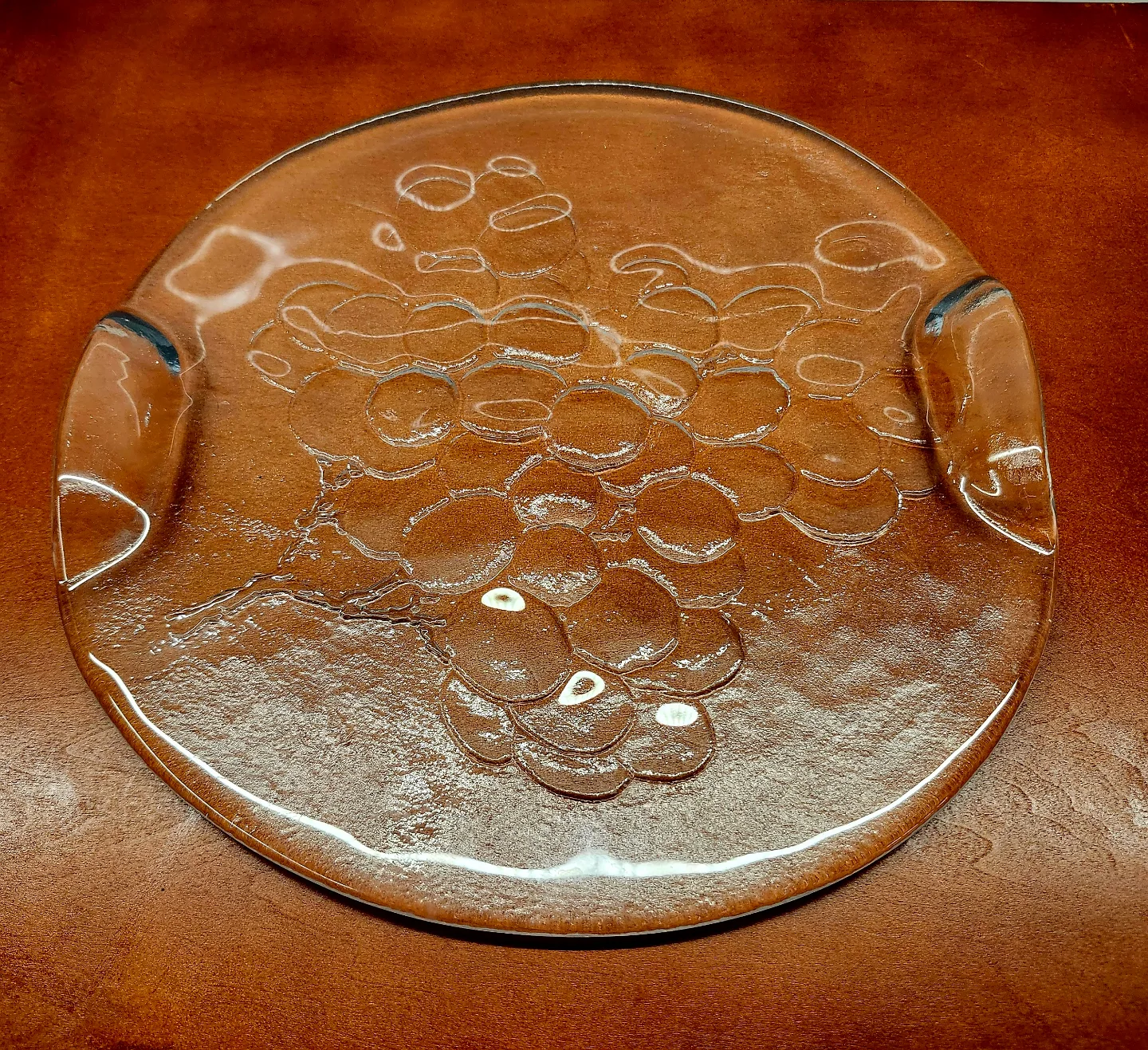 Vintage Glass Serving Platter with Grape Design thumbnail