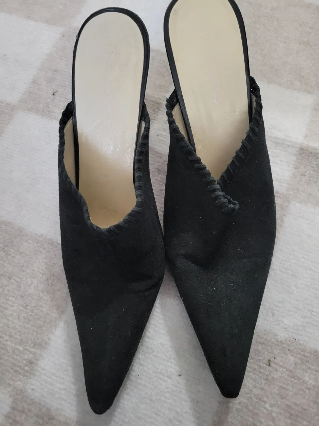 BCBG Max Azria Black Suede Pointed-Toe Mules image indicator(2)