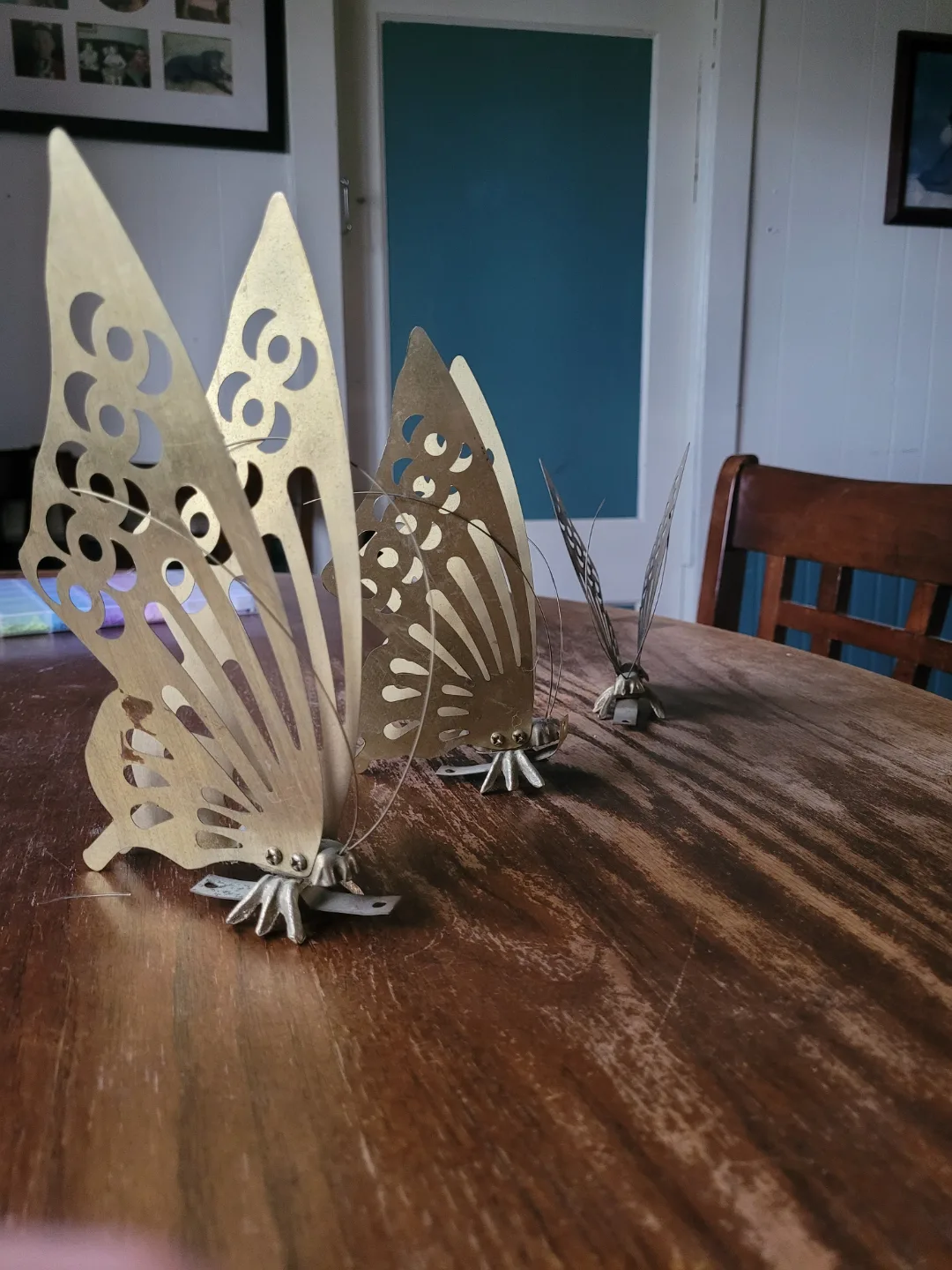Set of Three Brass Butterfly wall hangers thumbnail
