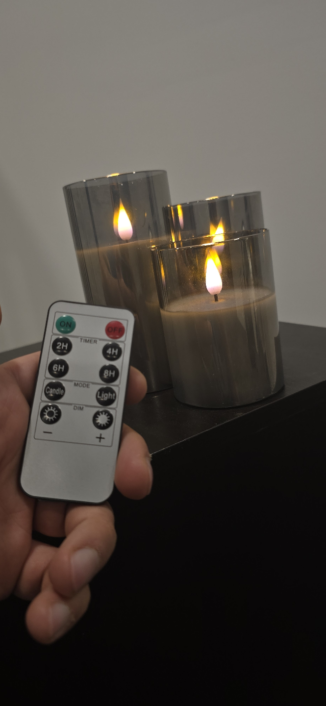 Set of 3 LED Flickering Flame Candles with Remote - photo 3
