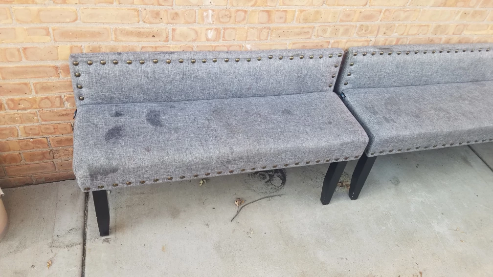Pair of Gray Upholstered Benches with Nailhead Trim - photo 2