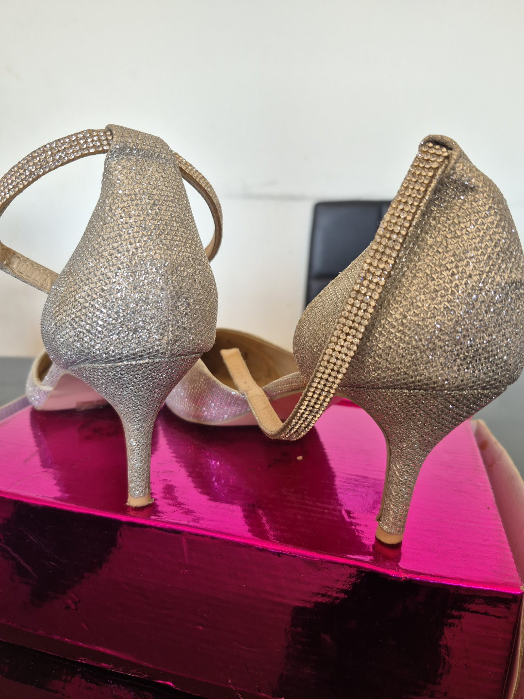 Silver Glitter Ankle Strap Heels - Size 10 - photo 4