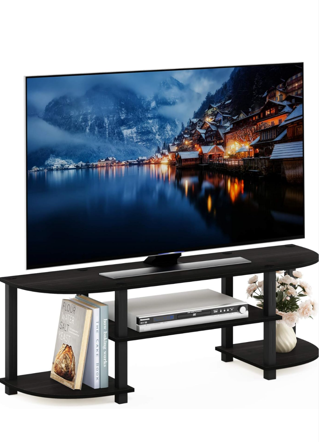Black Corner TV Stand with Two Shelves