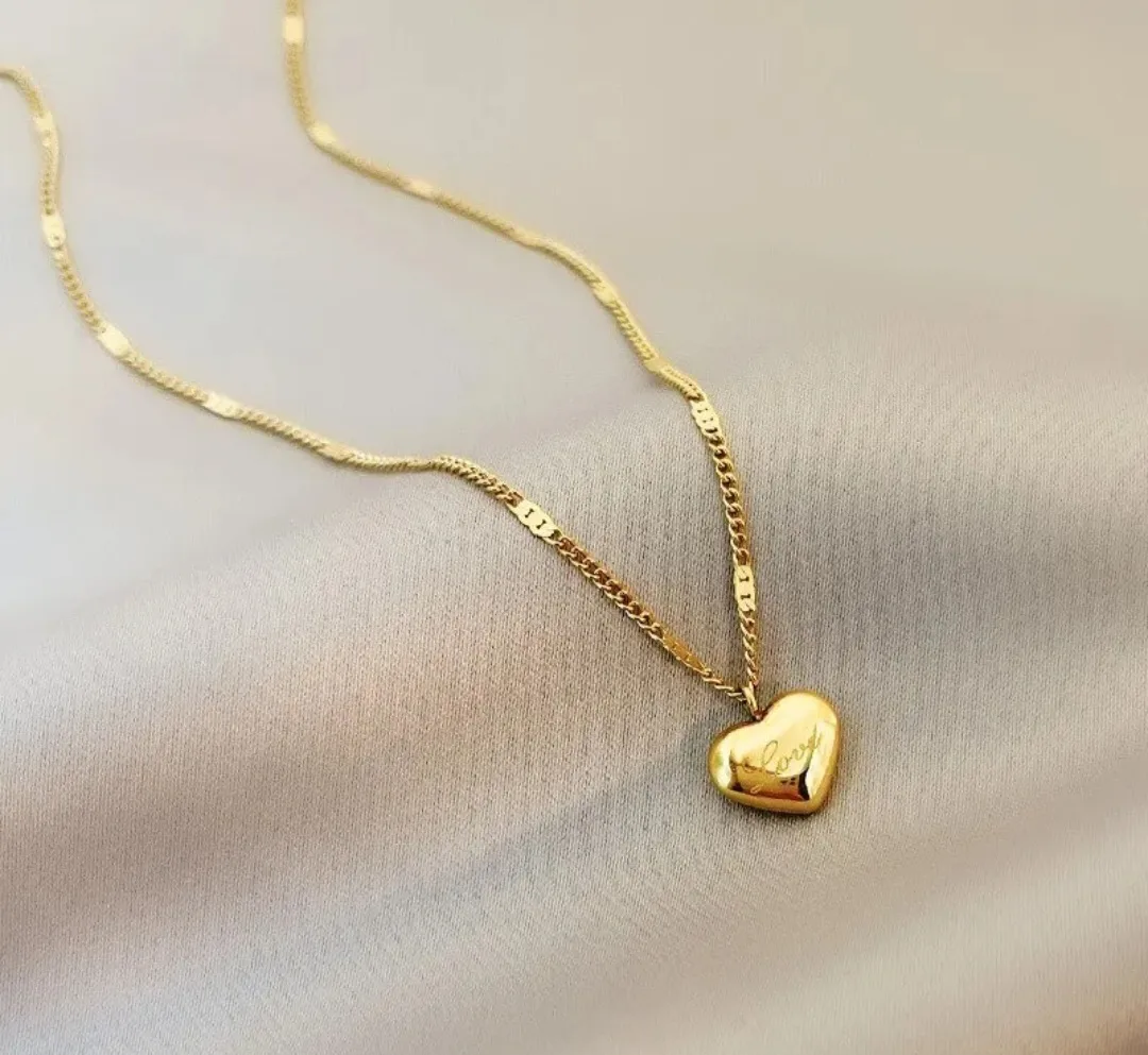 Gold Heart Necklace with 'Love' Inscription thumbnail